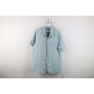 Flax Mens Medium Faded Linen Short Sleeve Collared Button Shirt Light Blue